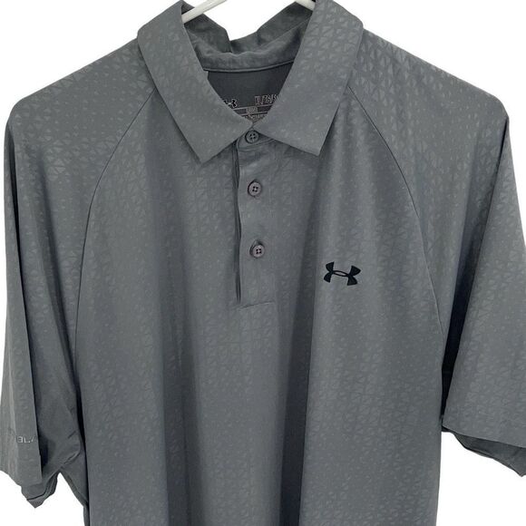 Under Armour Mens Loose Heat Gear Geometric ColdBlack Golf Polo Shirt Gray XL - Picture 2 of 7